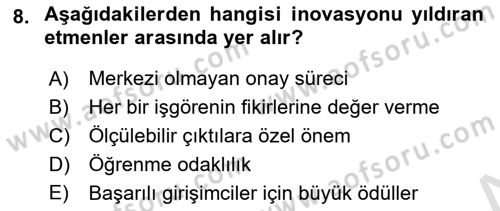 Turizmde Girişimcilik Ve İnovasyon Dersi 2021 - 2022 Yılı (Final) Dönem Sonu Sınav Soruları 8. Soru