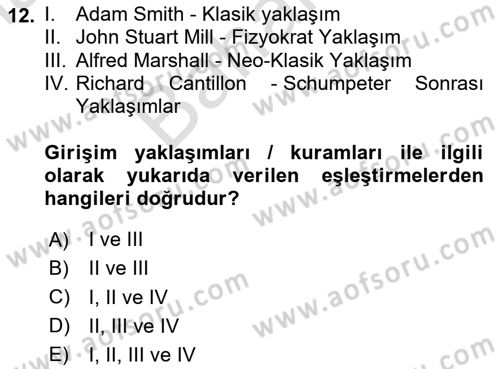 Turizmde Girişimcilik Ve İnovasyon Dersi 2023 - 2024 Yılı (Final) Dönem Sonu Sınav Soruları 12. Soru