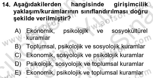 Turizmde Girişimcilik Ve İnovasyon Dersi 2023 - 2024 Yılı (Final) Dönem Sonu Sınav Soruları 14. Soru