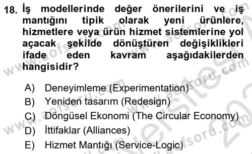 Turizmde Girişimcilik Ve İnovasyon Dersi 2023 - 2024 Yılı (Final) Dönem Sonu Sınav Soruları 18. Soru