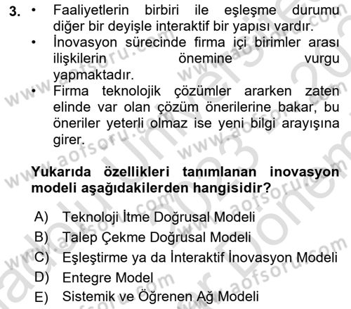 Turizmde Girişimcilik Ve İnovasyon Dersi 2023 - 2024 Yılı (Final) Dönem Sonu Sınav Soruları 3. Soru
