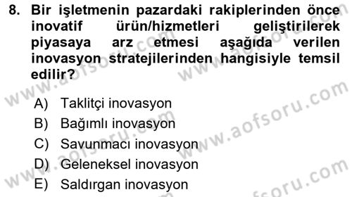 Turizmde Girişimcilik Ve İnovasyon Dersi 2023 - 2024 Yılı (Final) Dönem Sonu Sınav Soruları 8. Soru
