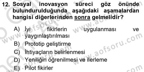 Turizmde Girişimcilik Ve İnovasyon Dersi 2024 - 2025 Yılı (Vize) Ara Sınav Soruları 12. Soru
