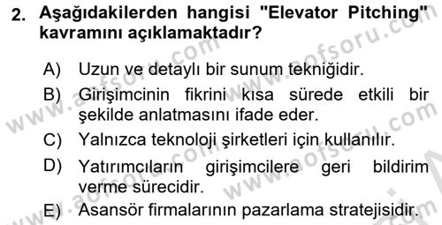 Turizmde Girişimcilik Ve İnovasyon Dersi 2024 - 2025 Yılı (Vize) Ara Sınav Soruları 2. Soru