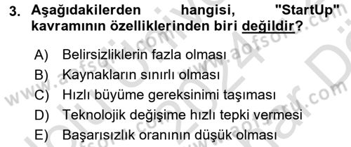 Turizmde Girişimcilik Ve İnovasyon Dersi 2024 - 2025 Yılı (Vize) Ara Sınav Soruları 3. Soru