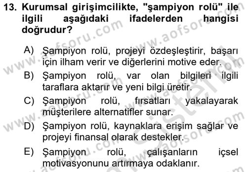 Turizmde Girişimcilik Ve İnovasyon Dersi Dönem Sonu Sınavı Deneme Sınav Soruları 13. Soru