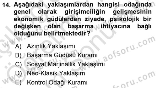 Turizmde Girişimcilik Ve İnovasyon Dersi Dönem Sonu Sınavı Deneme Sınav Soruları 14. Soru