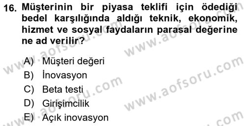 Turizmde Girişimcilik Ve İnovasyon Dersi 2024 - 2025 Yılı (Final) Dönem Sonu Sınav Soruları 16. Soru