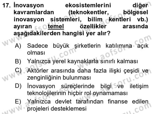 Turizmde Girişimcilik Ve İnovasyon Dersi Dönem Sonu Sınavı Deneme Sınav Soruları 17. Soru