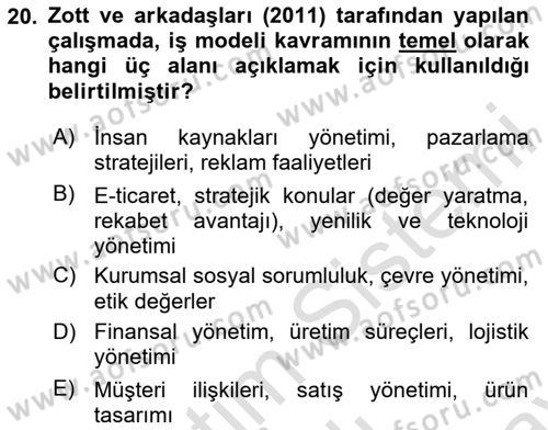 Turizmde Girişimcilik Ve İnovasyon Dersi Dönem Sonu Sınavı Deneme Sınav Soruları 20. Soru