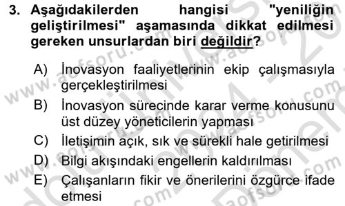 Turizmde Girişimcilik Ve İnovasyon Dersi 2024 - 2025 Yılı (Final) Dönem Sonu Sınav Soruları 3. Soru
