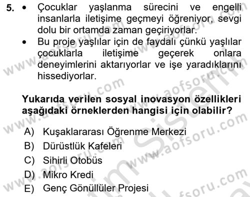 Turizmde Girişimcilik Ve İnovasyon Dersi Dönem Sonu Sınavı Deneme Sınav Soruları 5. Soru