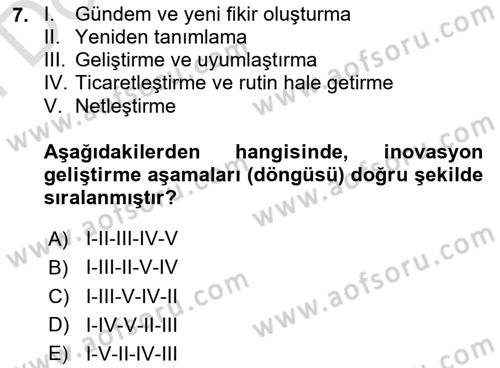 Turizmde Girişimcilik Ve İnovasyon Dersi 2024 - 2025 Yılı (Final) Dönem Sonu Sınav Soruları 7. Soru