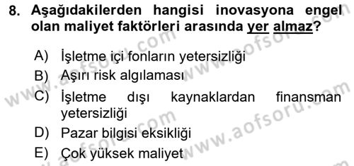 Turizmde Girişimcilik Ve İnovasyon Dersi 2024 - 2025 Yılı (Final) Dönem Sonu Sınav Soruları 8. Soru