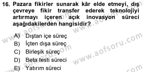 Turizmde Girişimcilik Ve İnovasyon Dersi 2024 - 2025 Yılı Yaz Okulu Sınav Soruları 16. Soru
