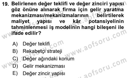 Turizmde Girişimcilik Ve İnovasyon Dersi 2024 - 2025 Yılı Yaz Okulu Sınav Soruları 19. Soru
