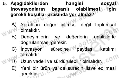 Turizmde Girişimcilik Ve İnovasyon Dersi 2024 - 2025 Yılı Yaz Okulu Sınav Soruları 5. Soru