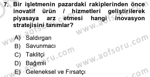Turizmde Girişimcilik Ve İnovasyon Dersi 2024 - 2025 Yılı Yaz Okulu Sınav Soruları 7. Soru