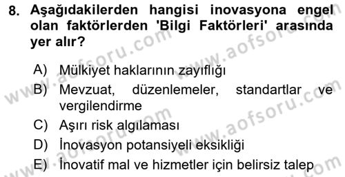 Turizmde Girişimcilik Ve İnovasyon Dersi 2024 - 2025 Yılı Yaz Okulu Sınav Soruları 8. Soru