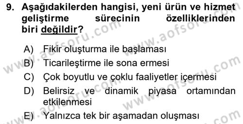 Turizmde Girişimcilik Ve İnovasyon Dersi 2024 - 2025 Yılı Yaz Okulu Sınav Soruları 9. Soru