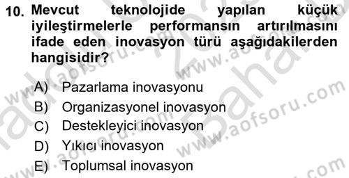 Turizmde Girişimcilik Ve İnovasyon Dersi 2025 - 2026 Yılı (Vize) Ara Sınav Soruları 10. Soru