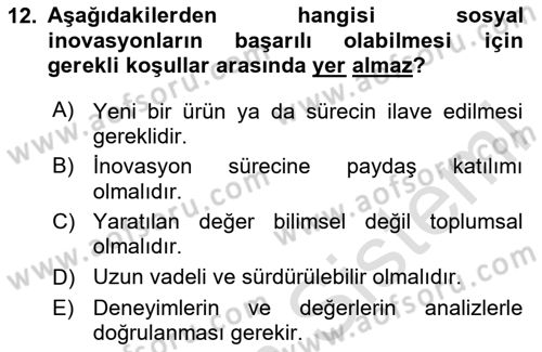 Turizmde Girişimcilik Ve İnovasyon Dersi 2025 - 2026 Yılı (Vize) Ara Sınav Soruları 12. Soru