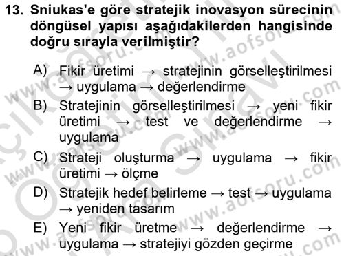 Turizmde Girişimcilik Ve İnovasyon Dersi 2025 - 2026 Yılı (Vize) Ara Sınav Soruları 13. Soru