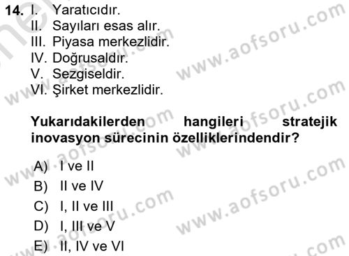 Turizmde Girişimcilik Ve İnovasyon Dersi 2025 - 2026 Yılı (Vize) Ara Sınav Soruları 14. Soru