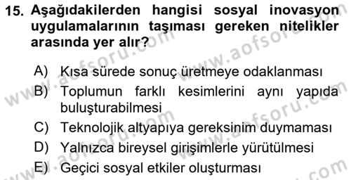 Turizmde Girişimcilik Ve İnovasyon Dersi 2025 - 2026 Yılı (Vize) Ara Sınav Soruları 15. Soru