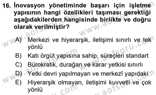 Turizmde Girişimcilik Ve İnovasyon Dersi 2025 - 2026 Yılı (Vize) Ara Sınav Soruları 16. Soru