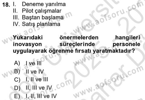 Turizmde Girişimcilik Ve İnovasyon Dersi 2025 - 2026 Yılı (Vize) Ara Sınav Soruları 18. Soru