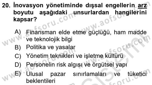 Turizmde Girişimcilik Ve İnovasyon Dersi 2025 - 2026 Yılı (Vize) Ara Sınav Soruları 20. Soru