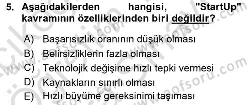 Turizmde Girişimcilik Ve İnovasyon Dersi 2025 - 2026 Yılı (Vize) Ara Sınav Soruları 5. Soru