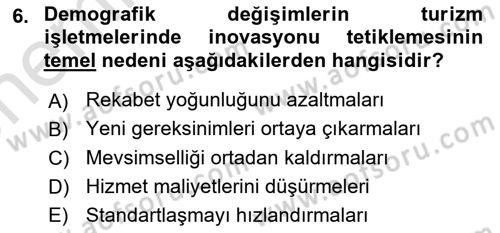 Turizmde Girişimcilik Ve İnovasyon Dersi 2025 - 2026 Yılı (Vize) Ara Sınav Soruları 6. Soru