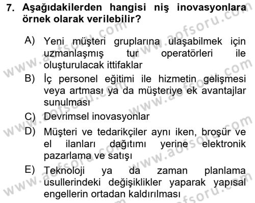 Turizmde Girişimcilik Ve İnovasyon Dersi 2025 - 2026 Yılı (Vize) Ara Sınav Soruları 7. Soru