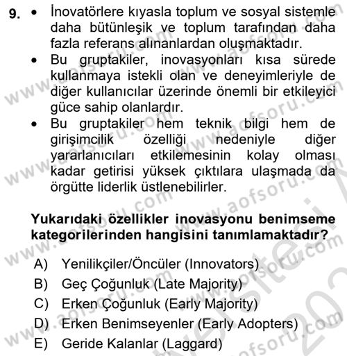 Turizmde Girişimcilik Ve İnovasyon Dersi 2025 - 2026 Yılı (Vize) Ara Sınav Soruları 9. Soru