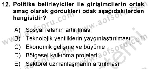 Turizmde Girişimcilik Ve İnovasyon Dersi 2025 - 2026 Yılı (Final) Dönem Sonu Sınav Soruları 12. Soru