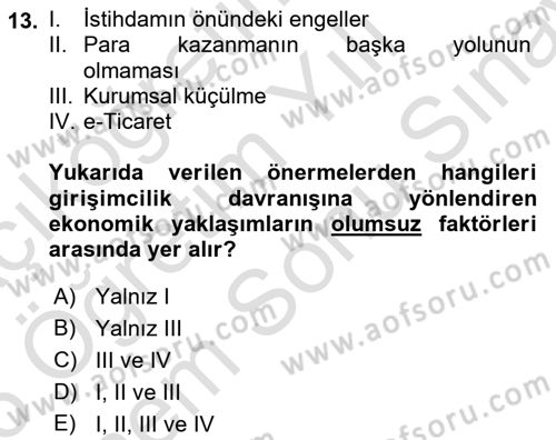 Turizmde Girişimcilik Ve İnovasyon Dersi 2025 - 2026 Yılı (Final) Dönem Sonu Sınav Soruları 13. Soru
