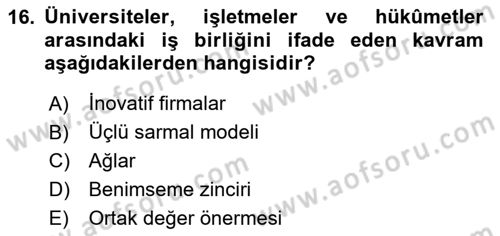 Turizmde Girişimcilik Ve İnovasyon Dersi 2025 - 2026 Yılı (Final) Dönem Sonu Sınav Soruları 16. Soru