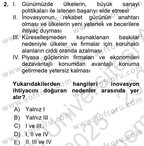 Turizmde Girişimcilik Ve İnovasyon Dersi 2025 - 2026 Yılı (Final) Dönem Sonu Sınav Soruları 2. Soru