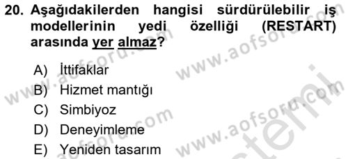 Turizmde Girişimcilik Ve İnovasyon Dersi 2025 - 2026 Yılı (Final) Dönem Sonu Sınav Soruları 20. Soru