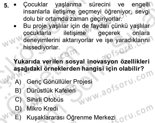 Turizmde Girişimcilik Ve İnovasyon Dersi 2025 - 2026 Yılı (Final) Dönem Sonu Sınav Soruları 5. Soru