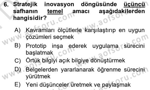 Turizmde Girişimcilik Ve İnovasyon Dersi 2025 - 2026 Yılı (Final) Dönem Sonu Sınav Soruları 6. Soru