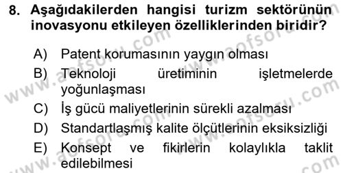 Turizmde Girişimcilik Ve İnovasyon Dersi 2025 - 2026 Yılı (Final) Dönem Sonu Sınav Soruları 8. Soru