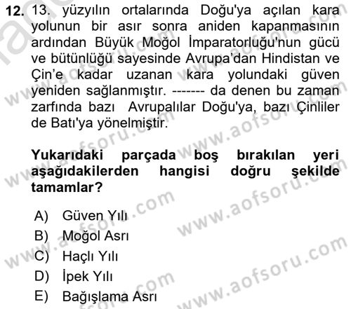 Turizm Tarihi Dersi 2020 - 2021 Yılı Yaz Okulu Sınav Soruları 12. Soru