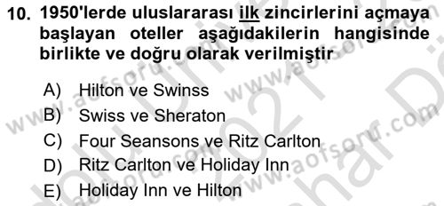 Turizm Tarihi Dersi 2021 - 2022 Yılı (Vize) Ara Sınav Soruları 10. Soru