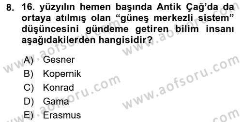 Turizm Tarihi Dersi 2021 - 2022 Yılı (Vize) Ara Sınav Soruları 8. Soru