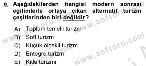 Turizm Tarihi Dersi 2021 - 2022 Yılı (Vize) Ara Sınavı 9. Soru