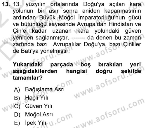 Turizm Tarihi Dersi 2021 - 2022 Yılı (Final) Dönem Sonu Sınav Soruları 13. Soru