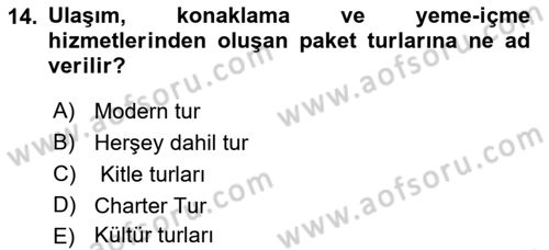 Turizm Tarihi Dersi 2021 - 2022 Yılı (Final) Dönem Sonu Sınav Soruları 14. Soru